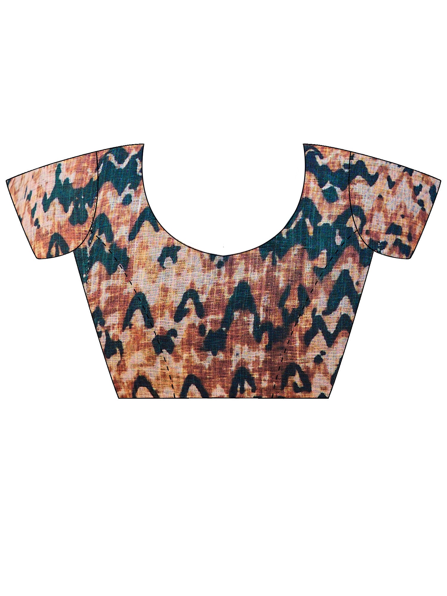 Unstitched rust cotton linen blouse piece with abstract design
