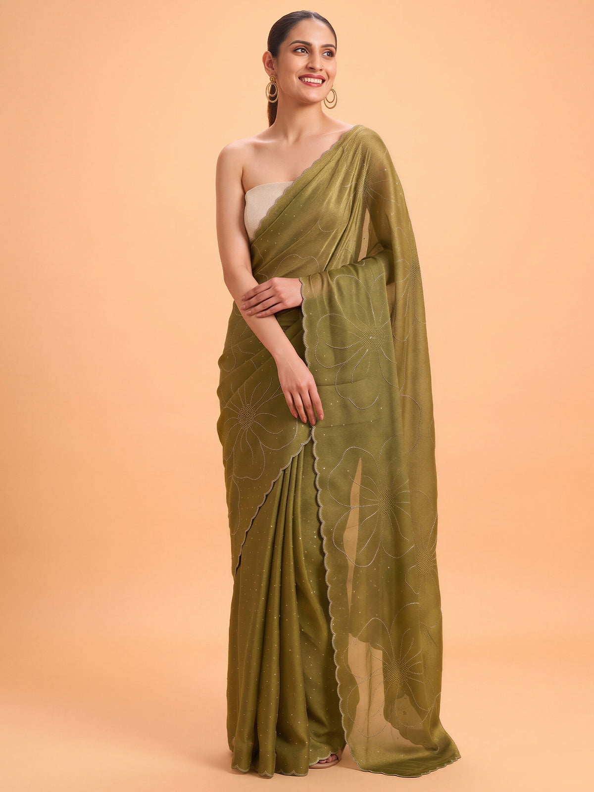 Olive Satin Silk saree – detail view 3