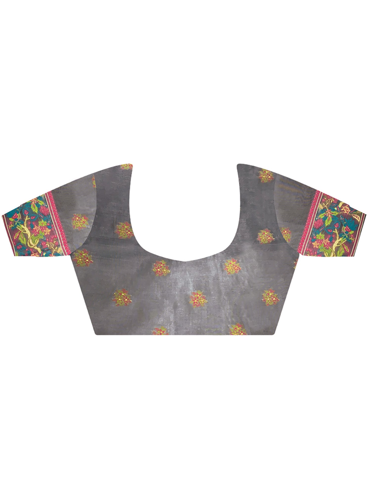 Unstitched grey organza blouse piece with woven design design
