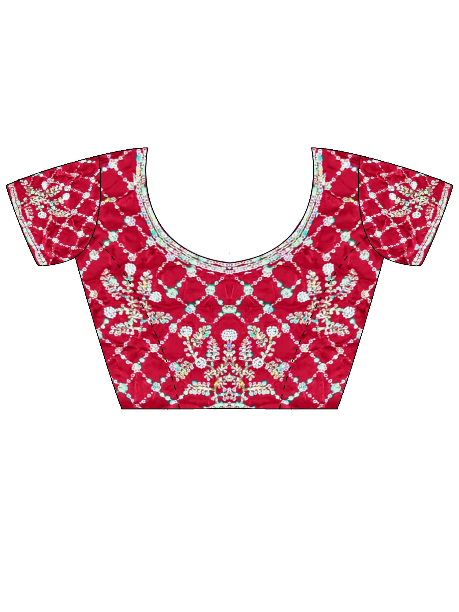 Unstitched pink satin blouse piece with embellished design