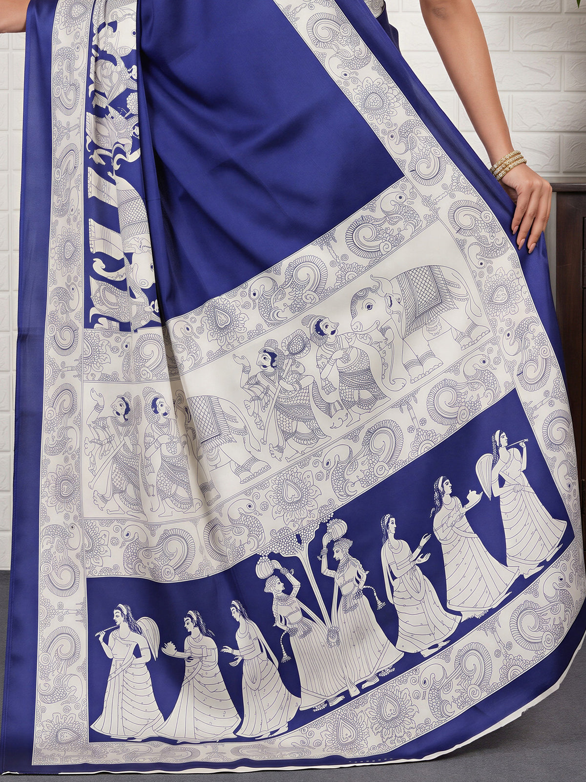 Blue Satin saree – detail view 5