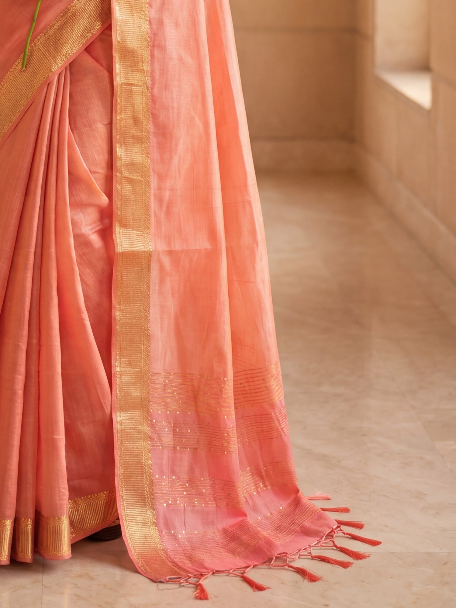 Peach Cotton Silk saree – detail view 5