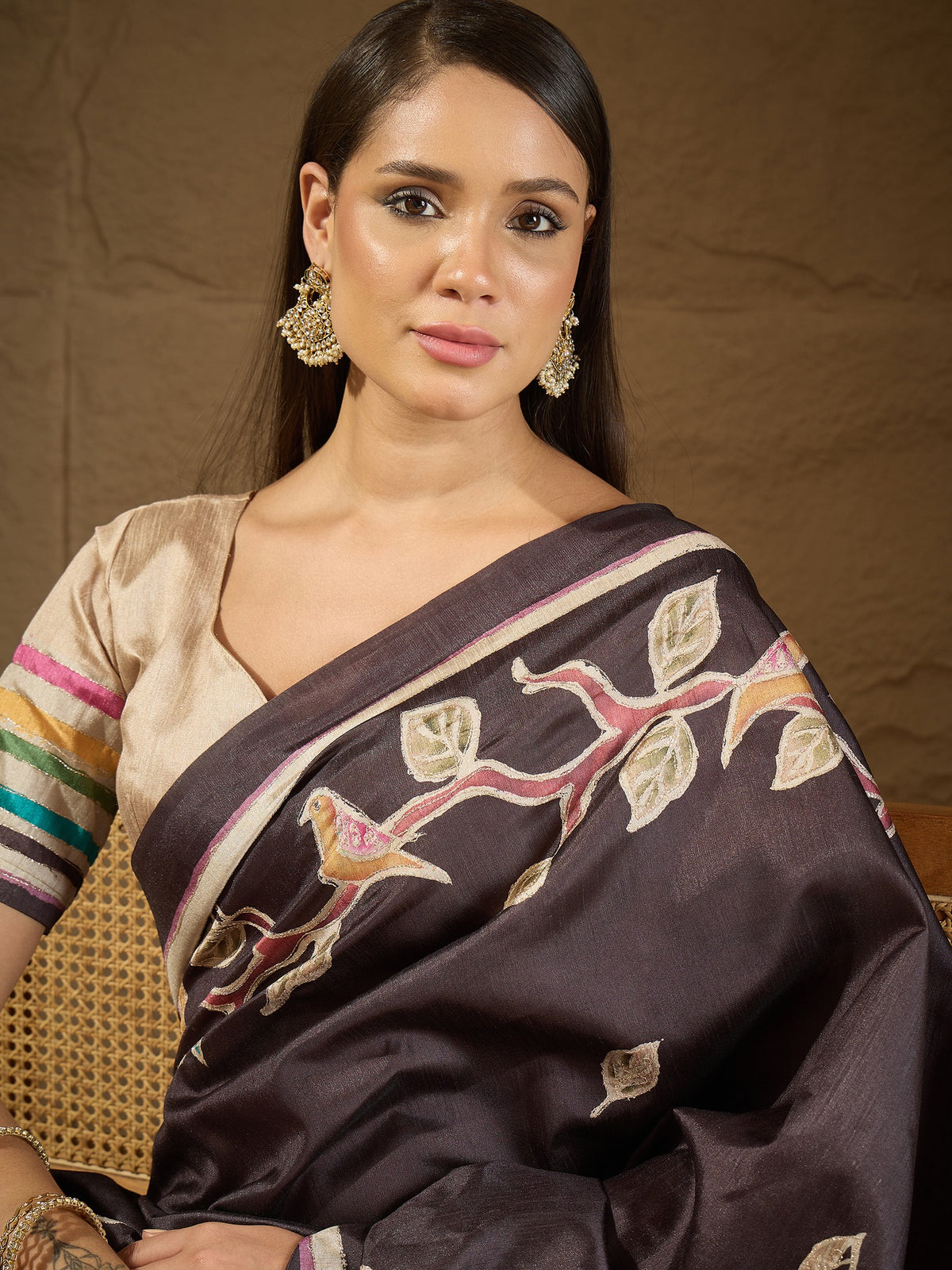 Charcoal Grey art silk saree view 6