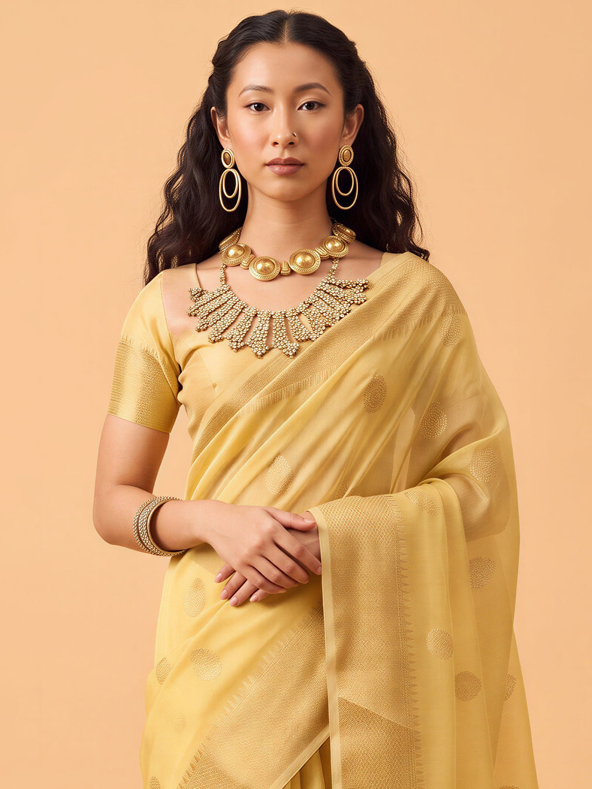 Yellow Tissue saree – detail view 4