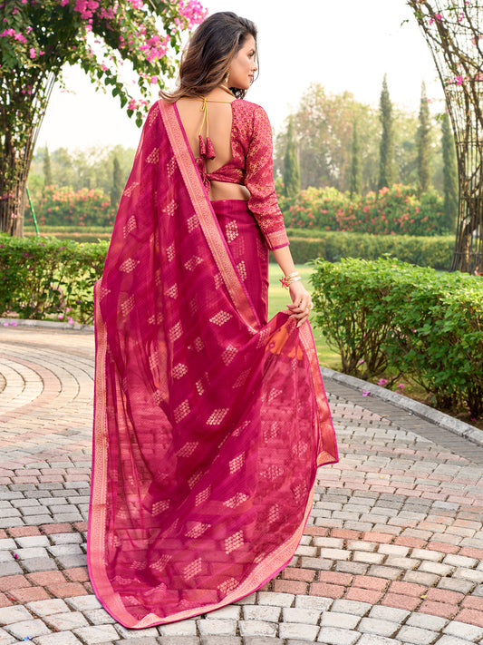 Pink Chiffon saree – detail view 1
