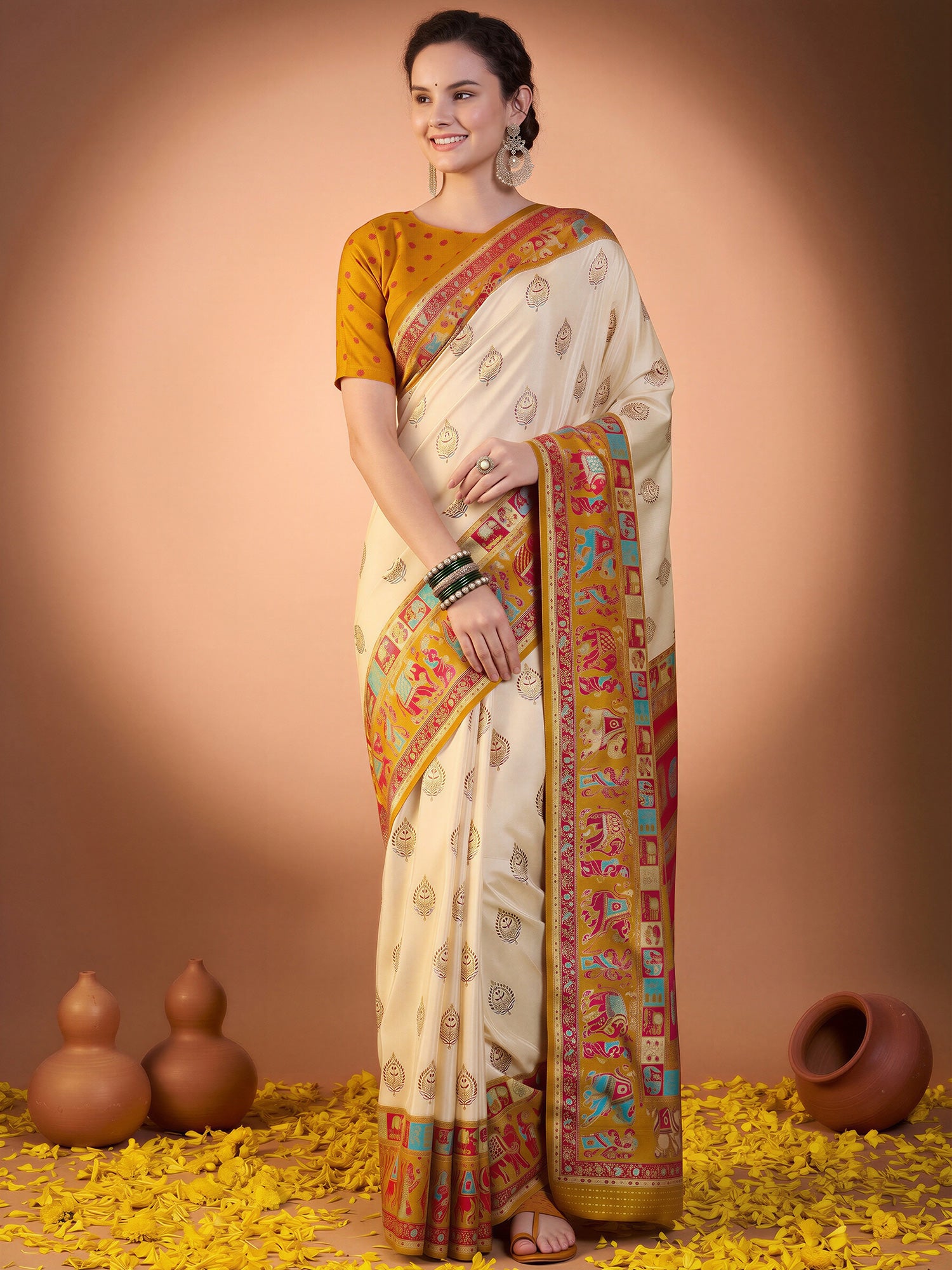 Mustard Silk Blend saree – detail view 2