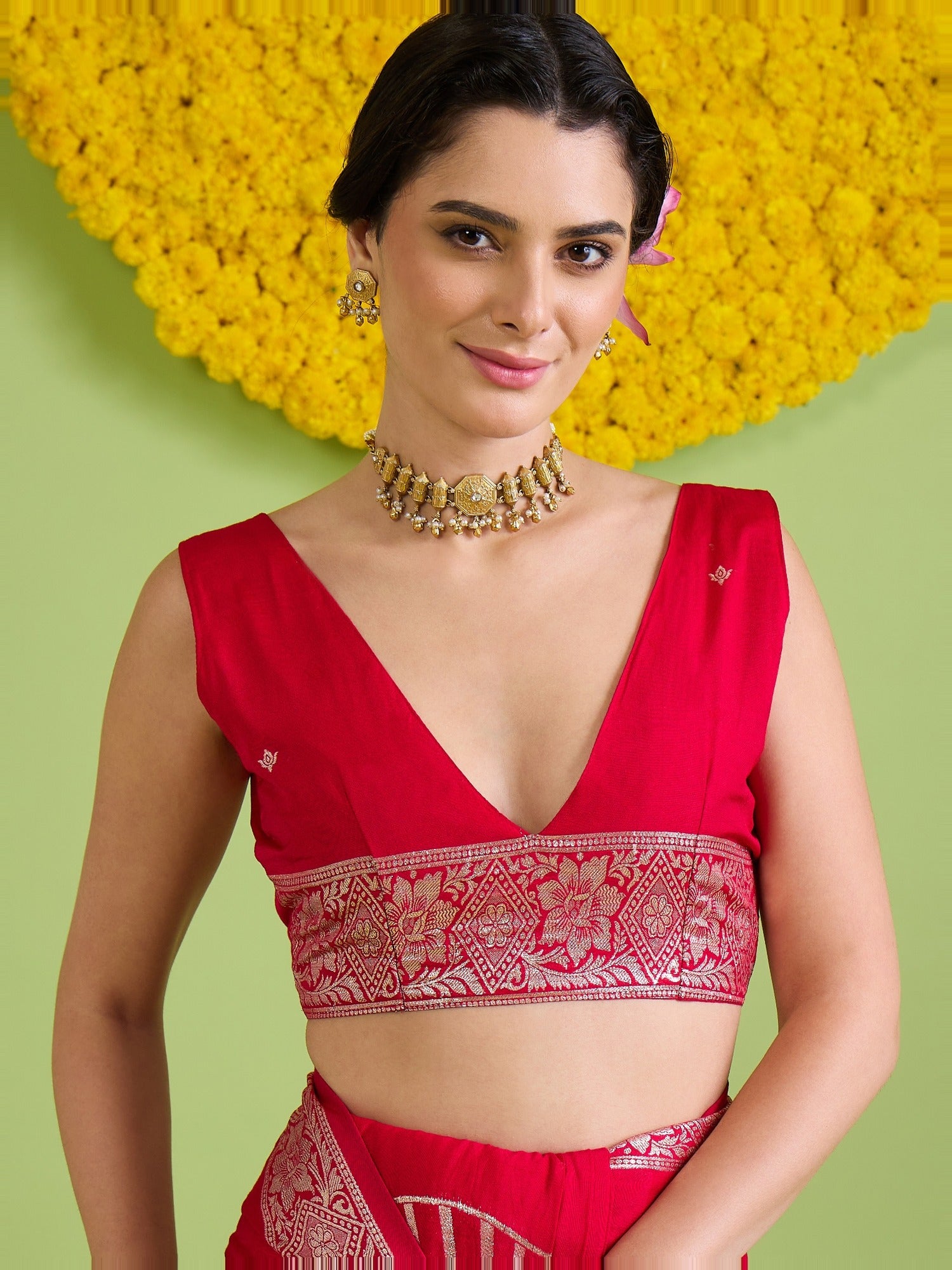 Red Silk Blend saree – detail view 1