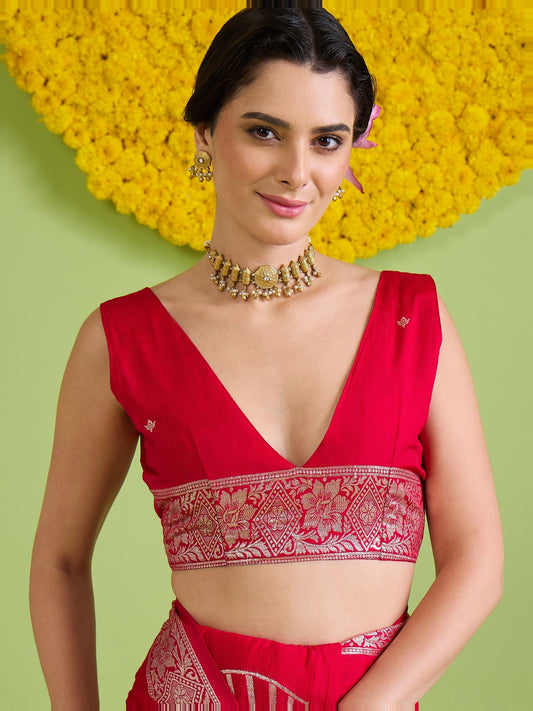 Red Silk Blend saree – detail view 1