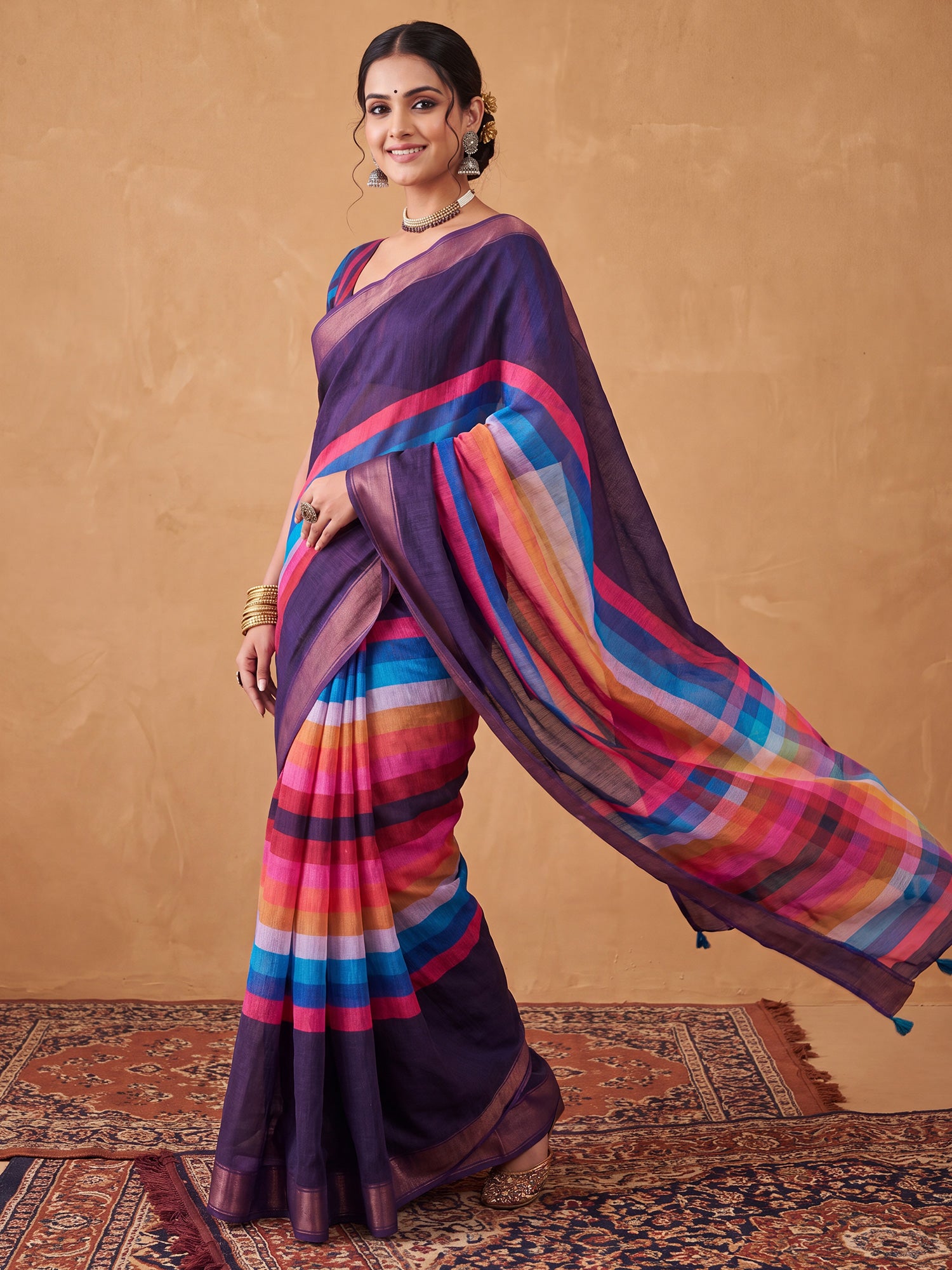 Purple Linen saree – detail view 3