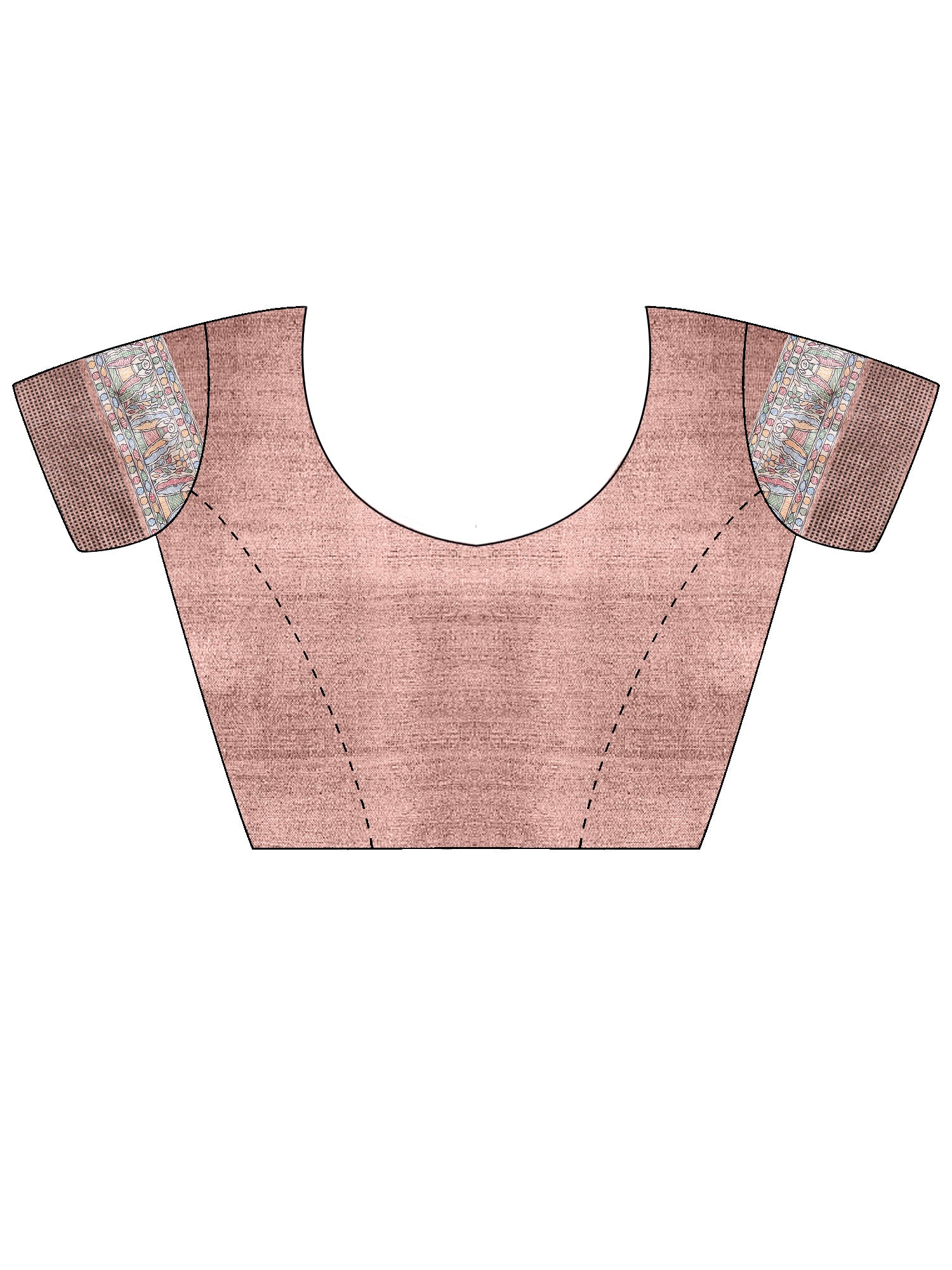 Unstitched beige manipuri silk blouse piece with madhubani design