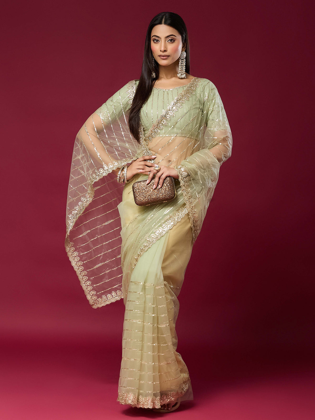 Light Green Net saree – detail view 3