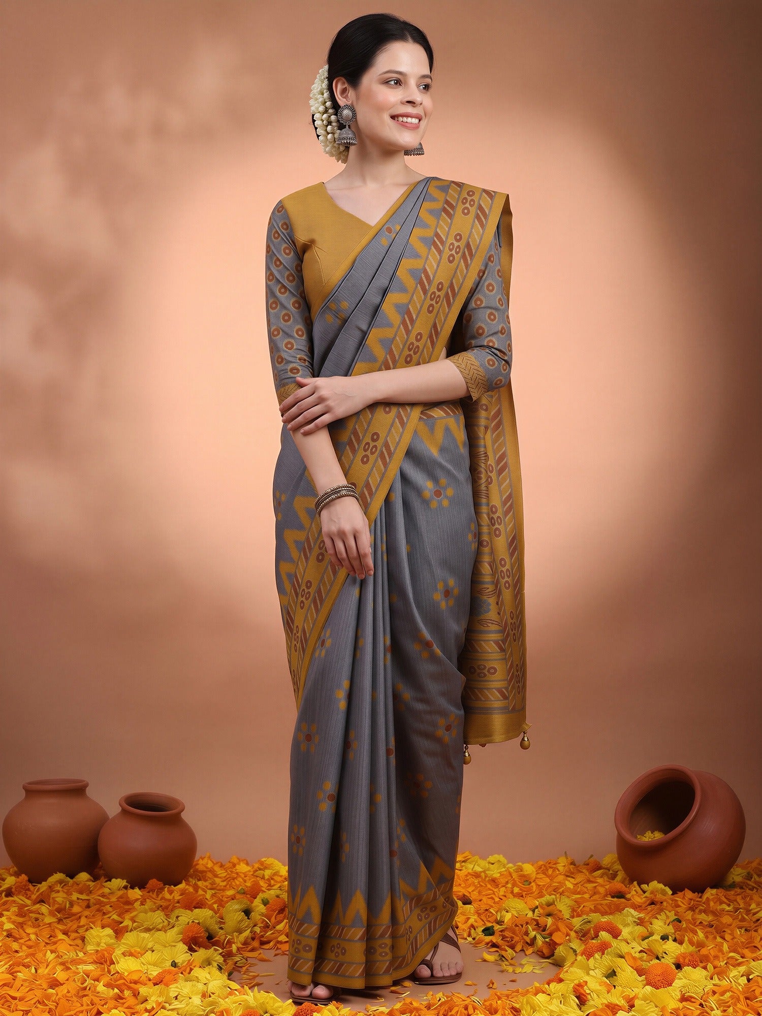 Charcoal Grey Silk Blend saree – detail view 3