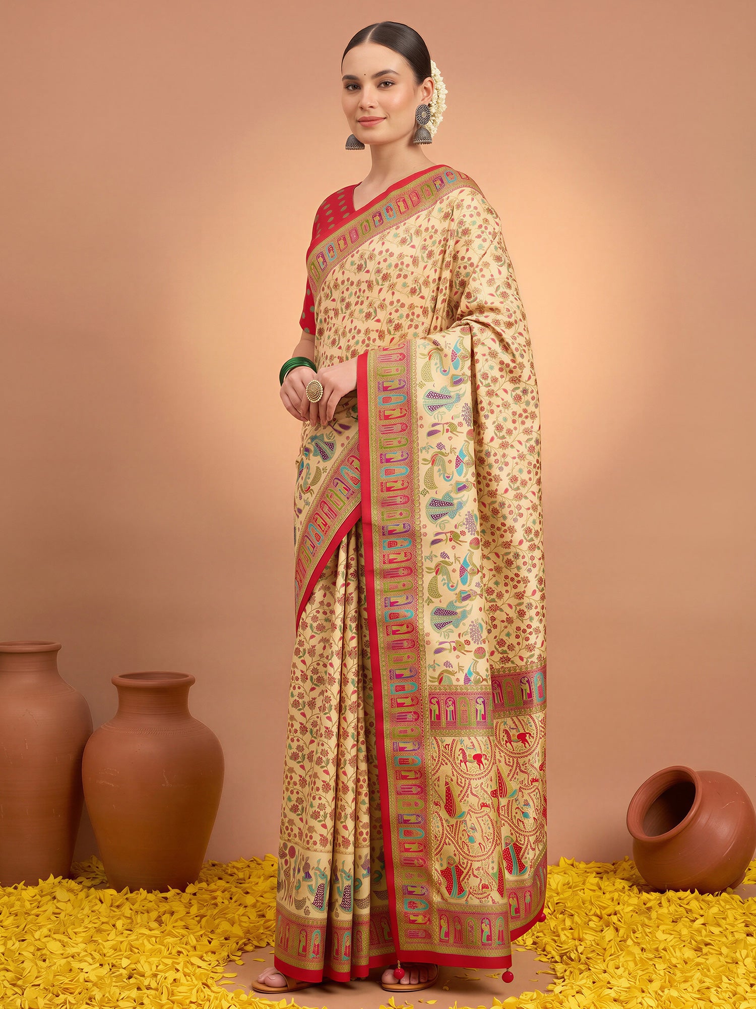 Cream Silk Blend saree – detail view 2