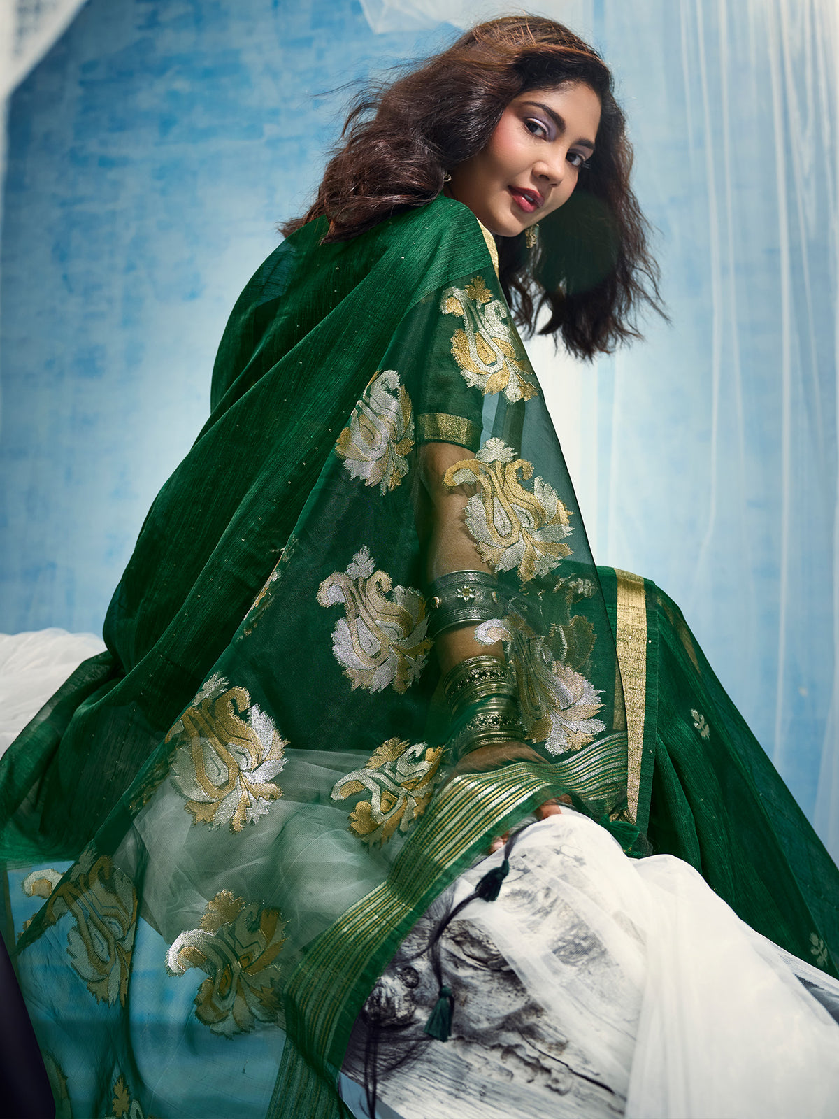 Green Muga Silk saree – detail view 3