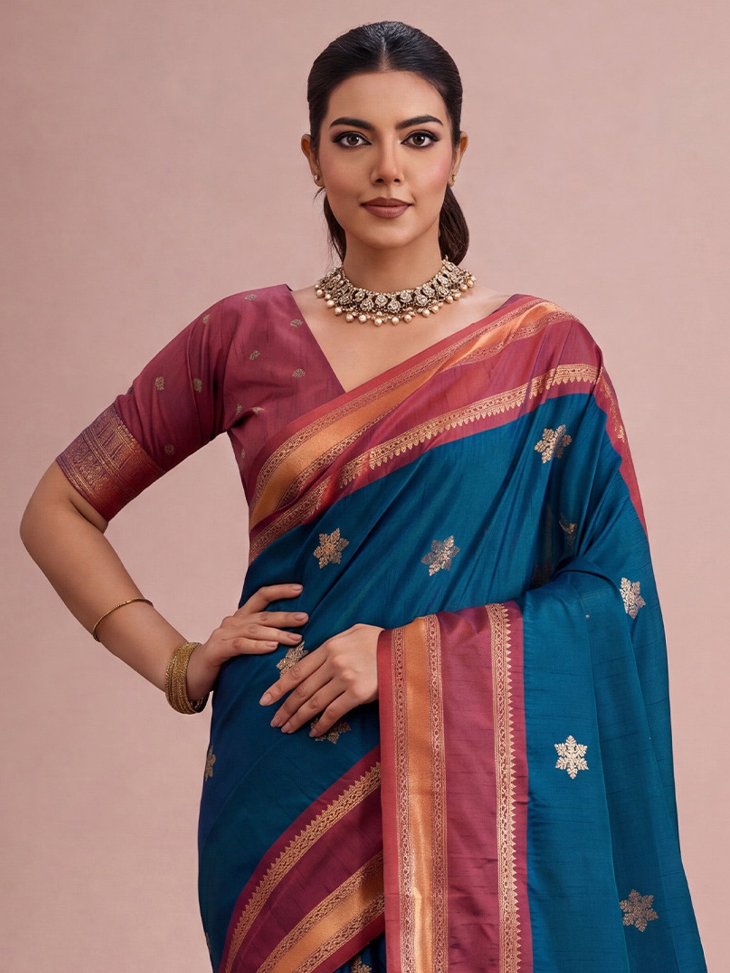 Blue Tussar Silk saree – detail view 4