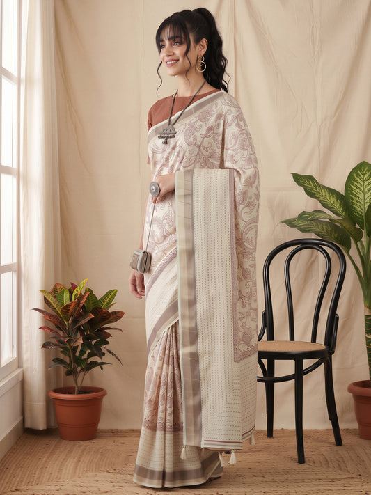 Off White Cotton Silk saree – detail view 2