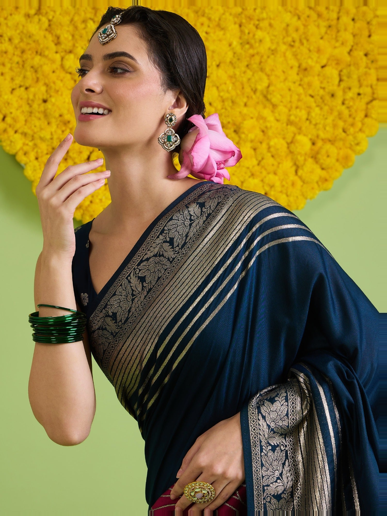 Navy Blue Silk Blend saree – detail view 4