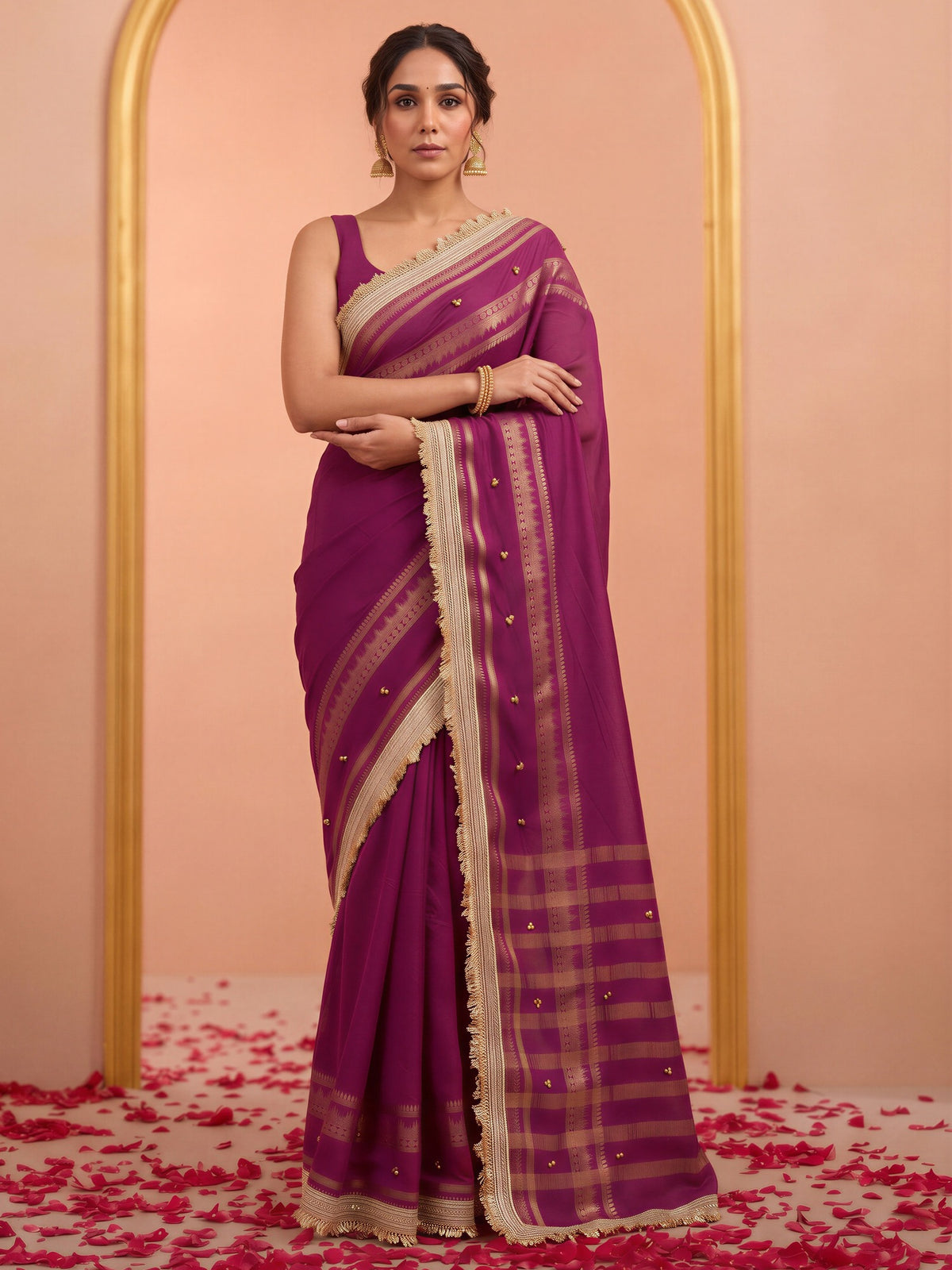 Purple soft silk saree view 3