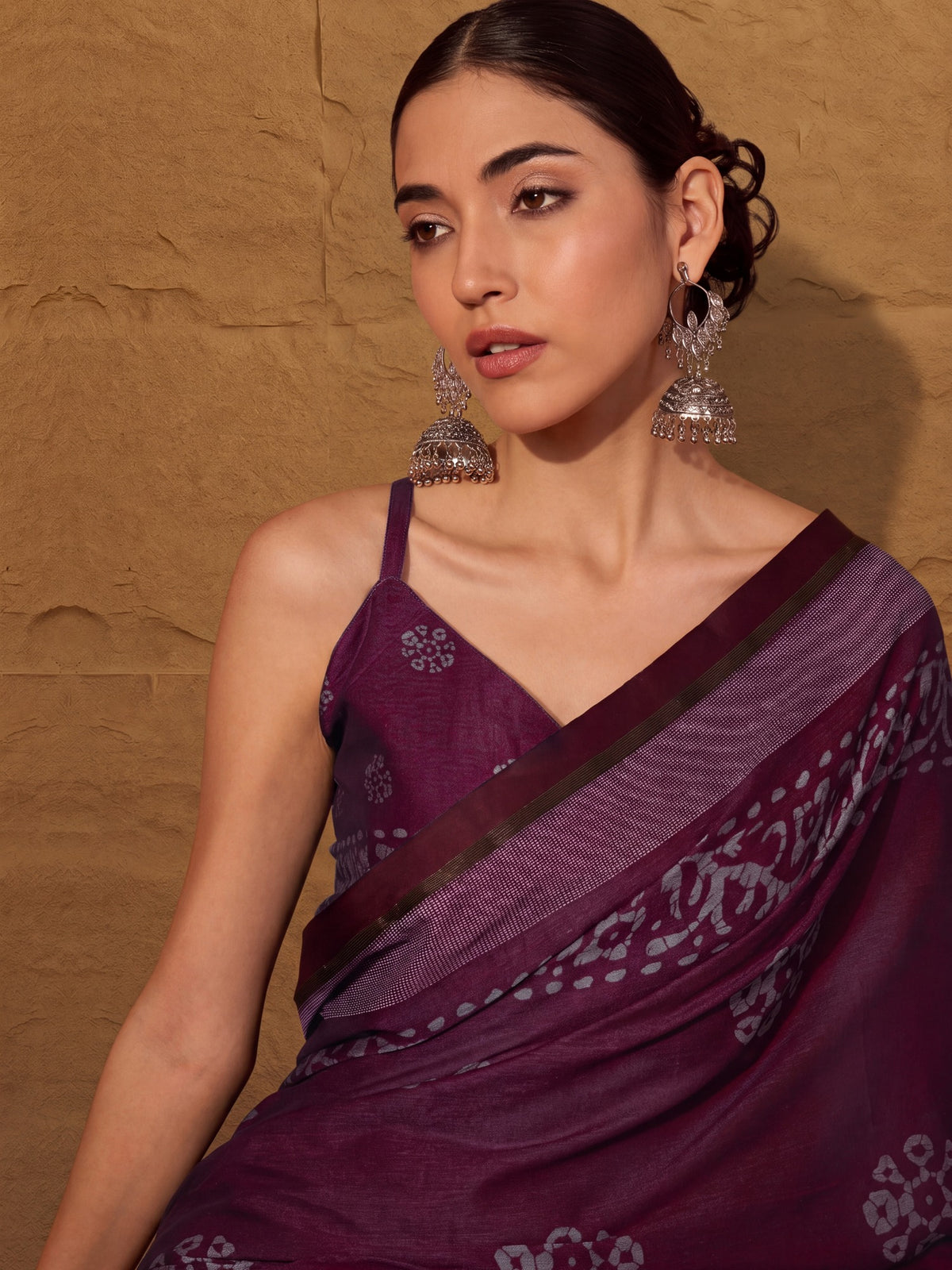 Wine Cotton saree – detail view 3