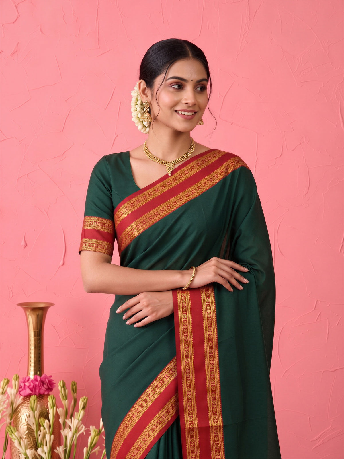Dark Brown cotton blend saree view 3