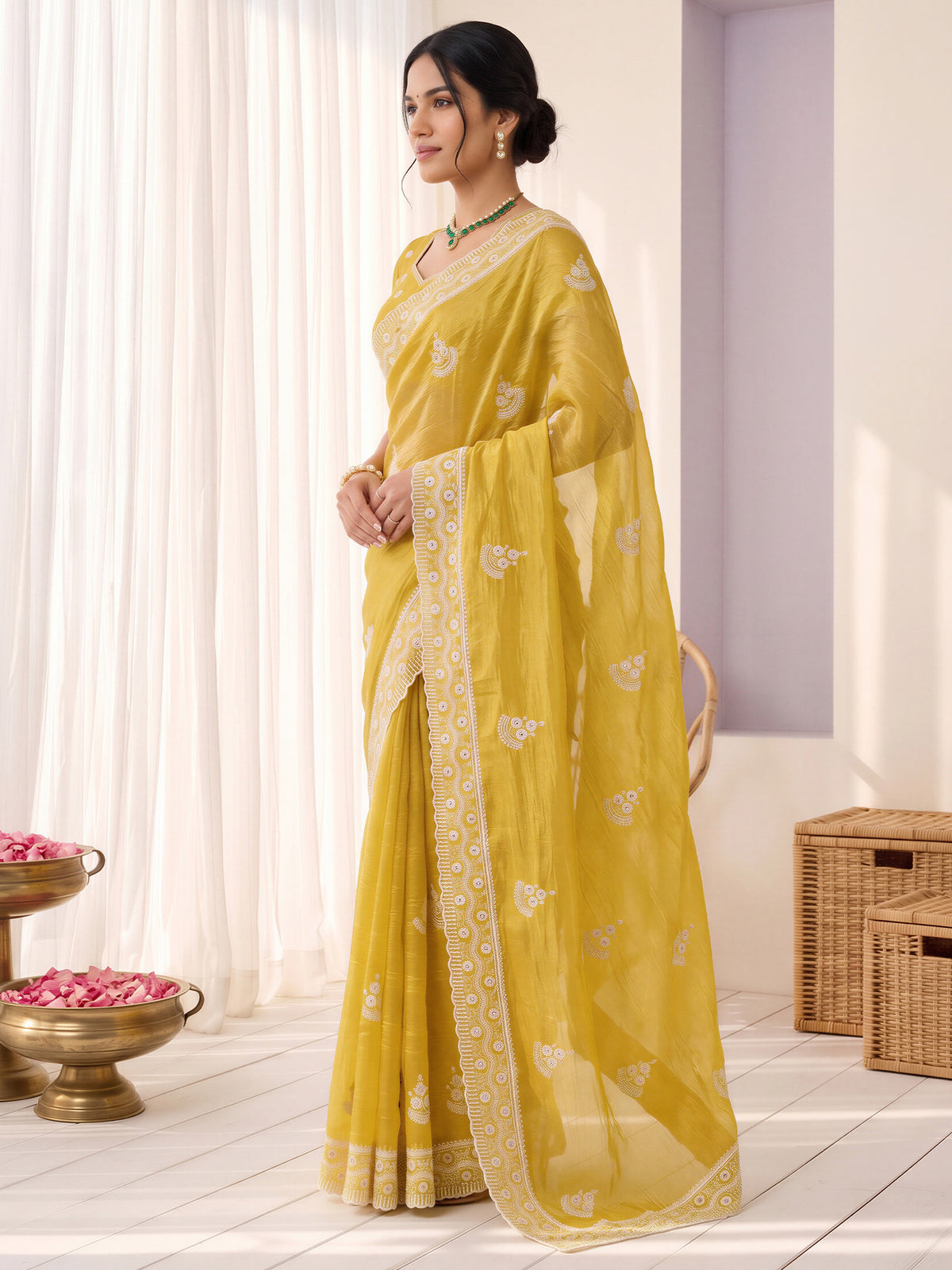 Yellow Paper Silk saree – detail view 2