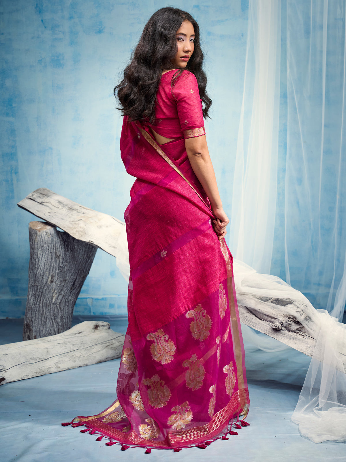 Pink Muga Silk saree – detail view 1