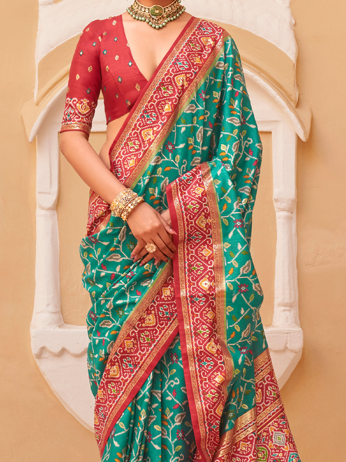Teal Green Silk Blend saree – detail view 2