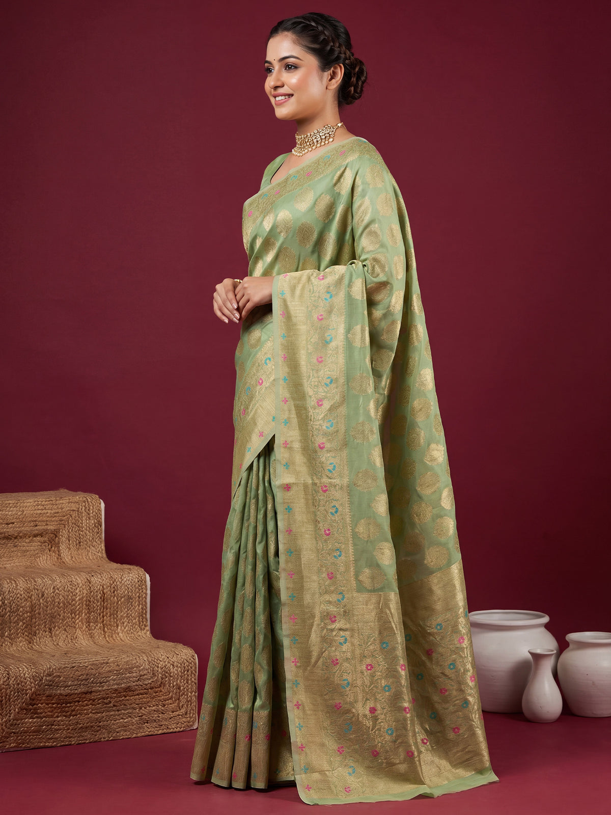 Mint Green Silk Blend saree – detail view 2