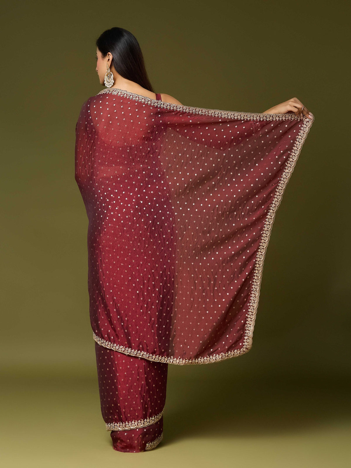 Maroon Georgette saree – detail view 6