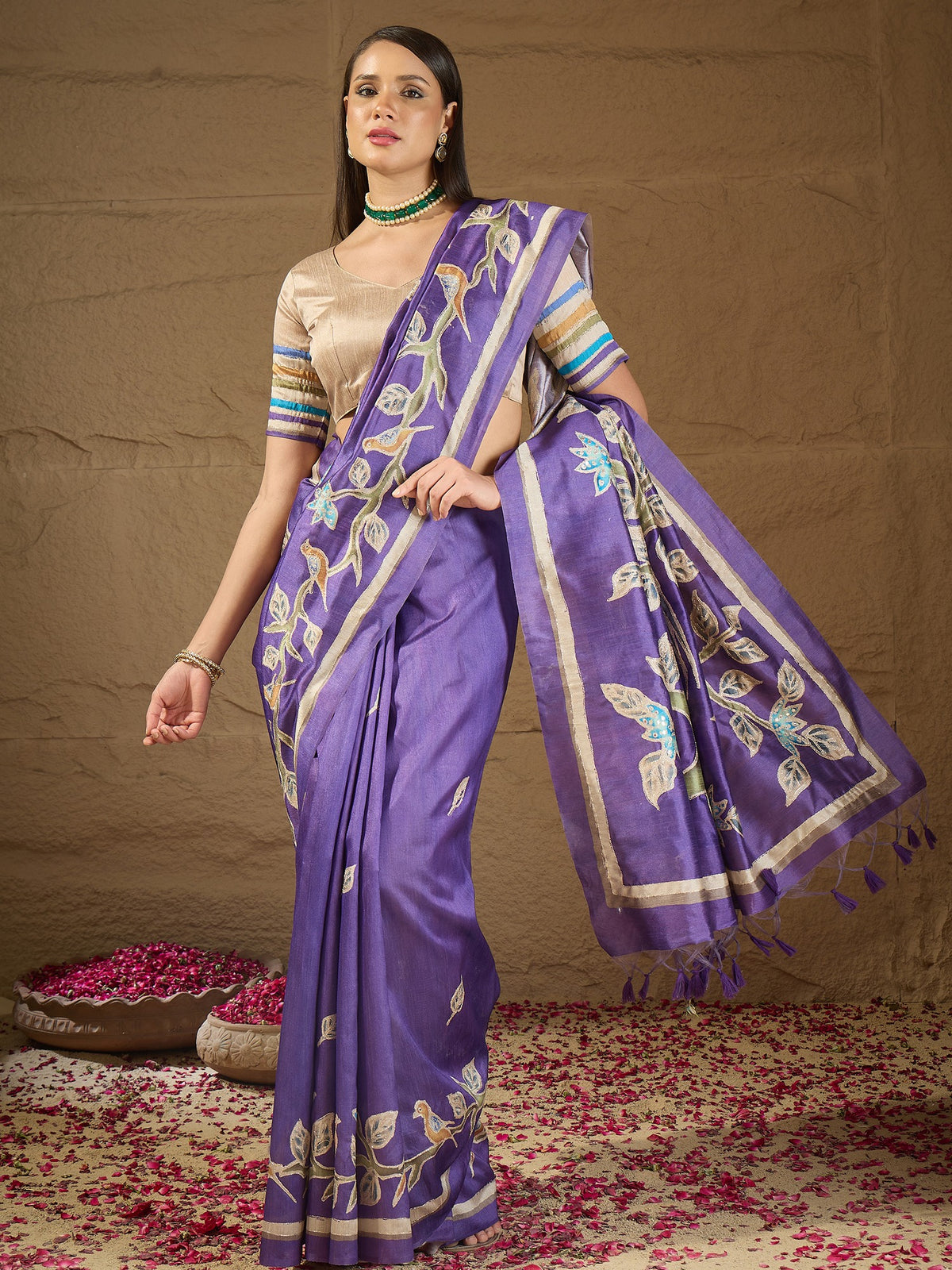 Violet art silk saree view 7