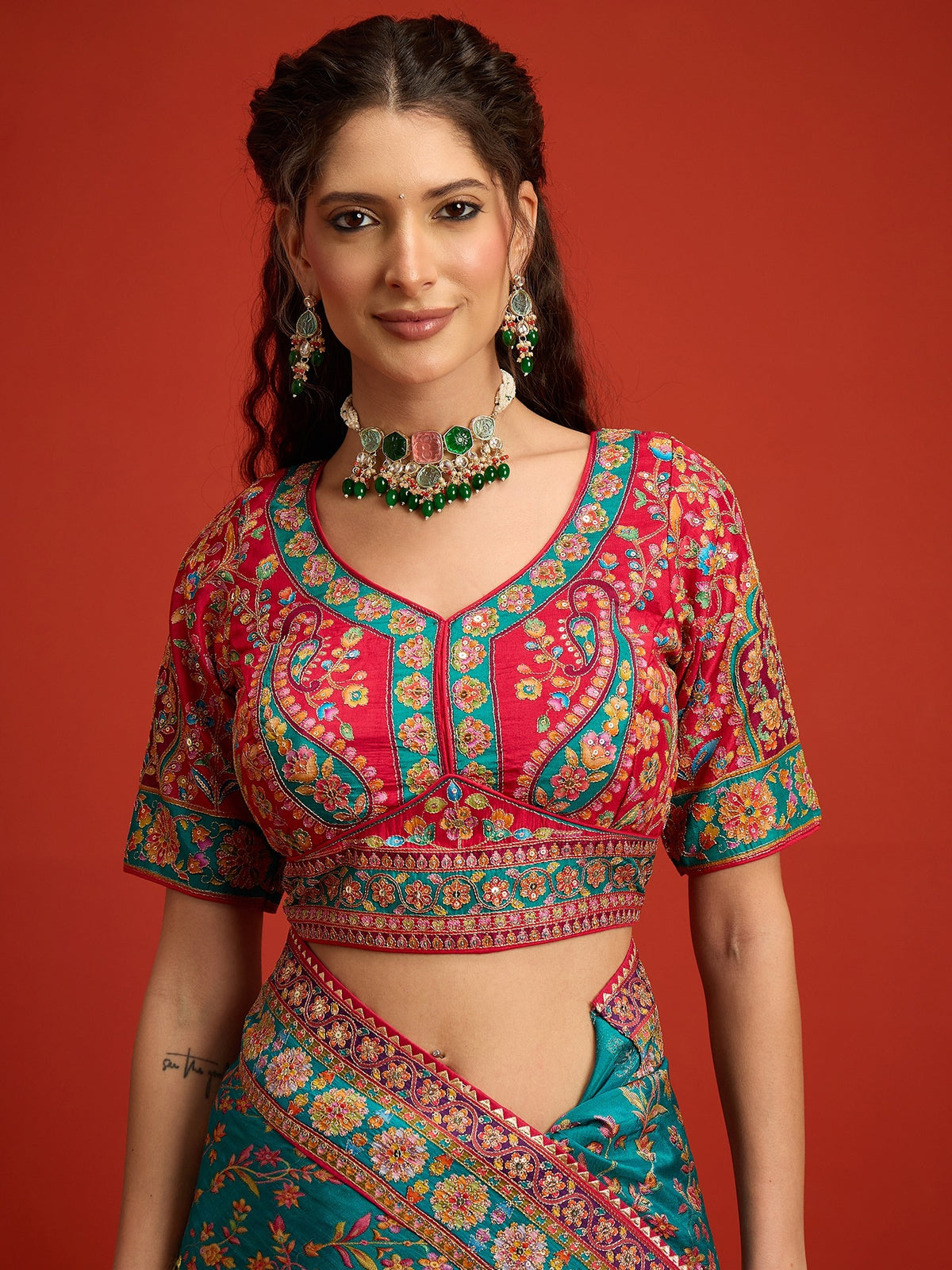 Aqua Blue Silk Blend saree – detail view 1