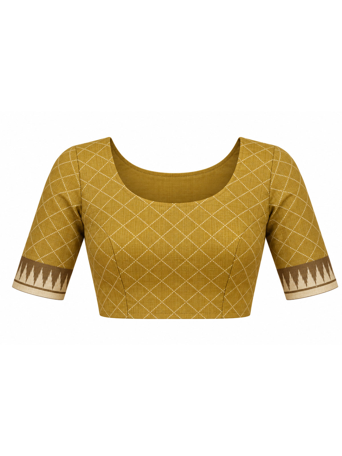 Unstitched olive soft silk blouse piece with geometric design