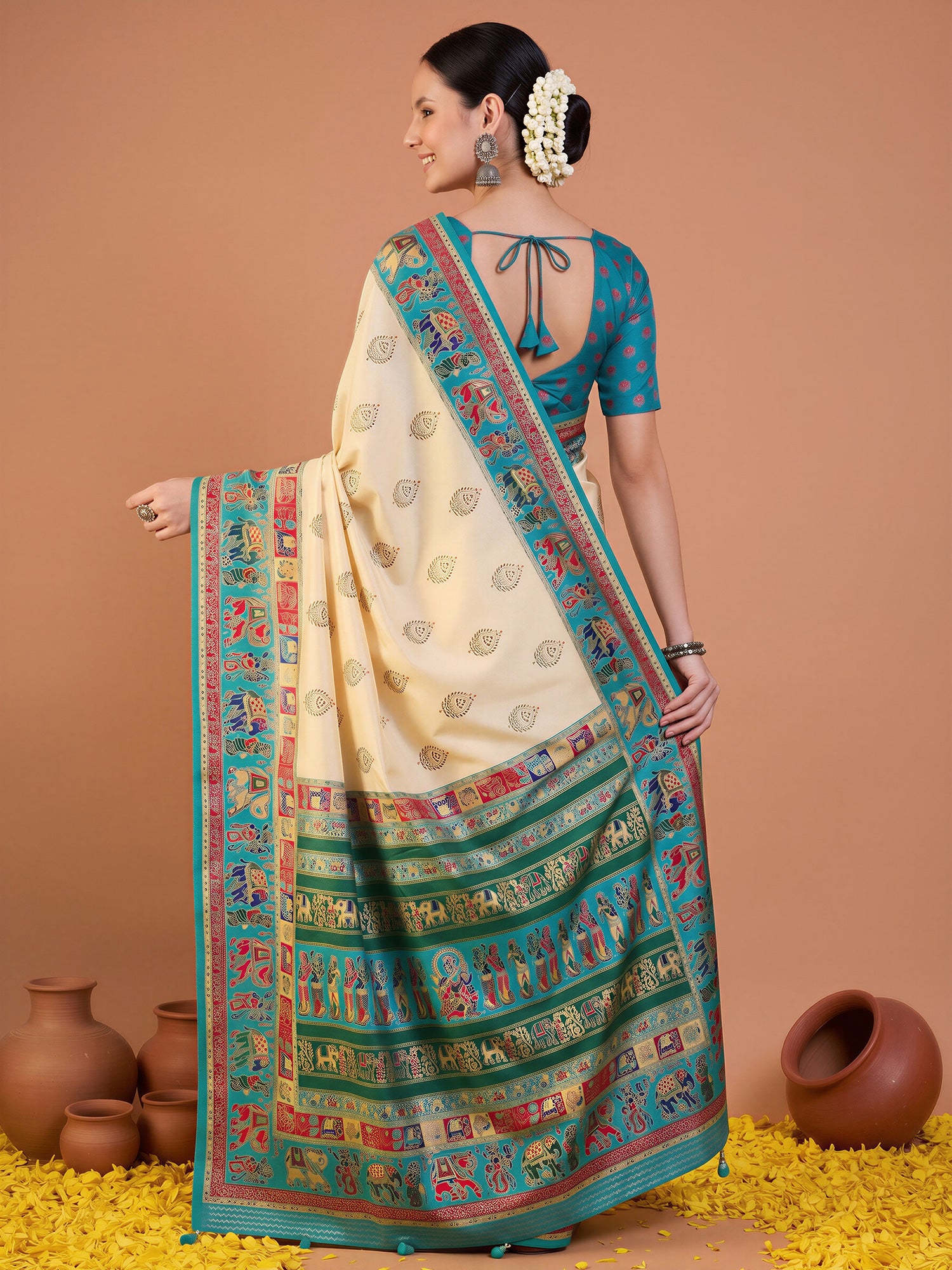 Teal Blue Silk Blend saree – detail view 1