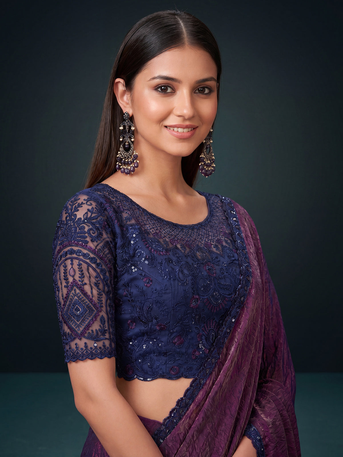 Wine Georgette saree – detail view 4