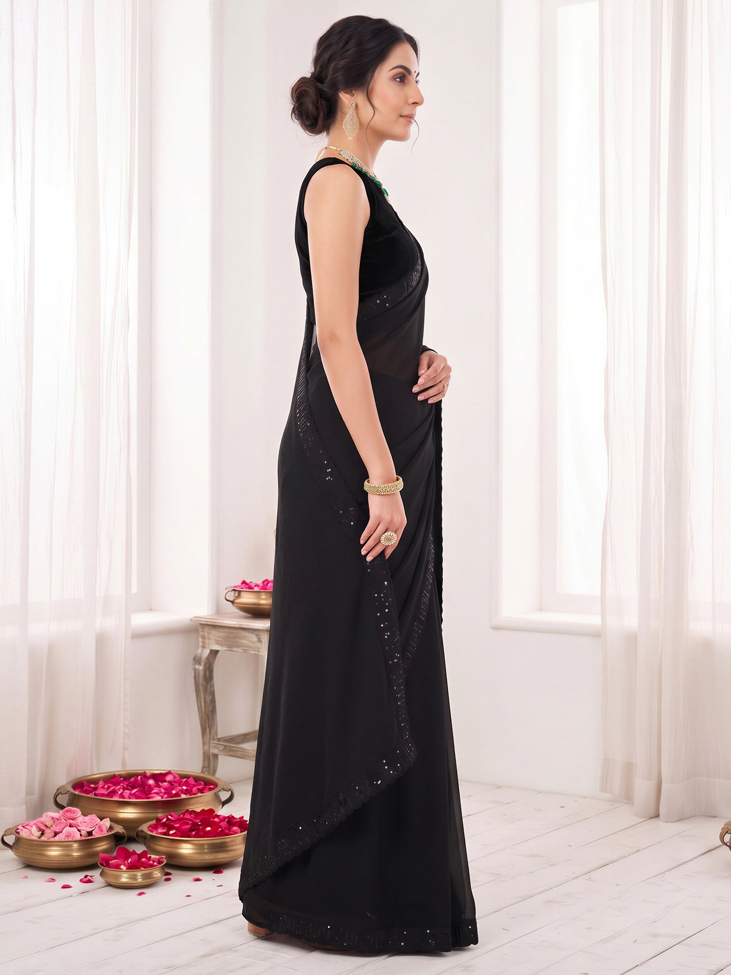 Black Georgette saree – detail view 2