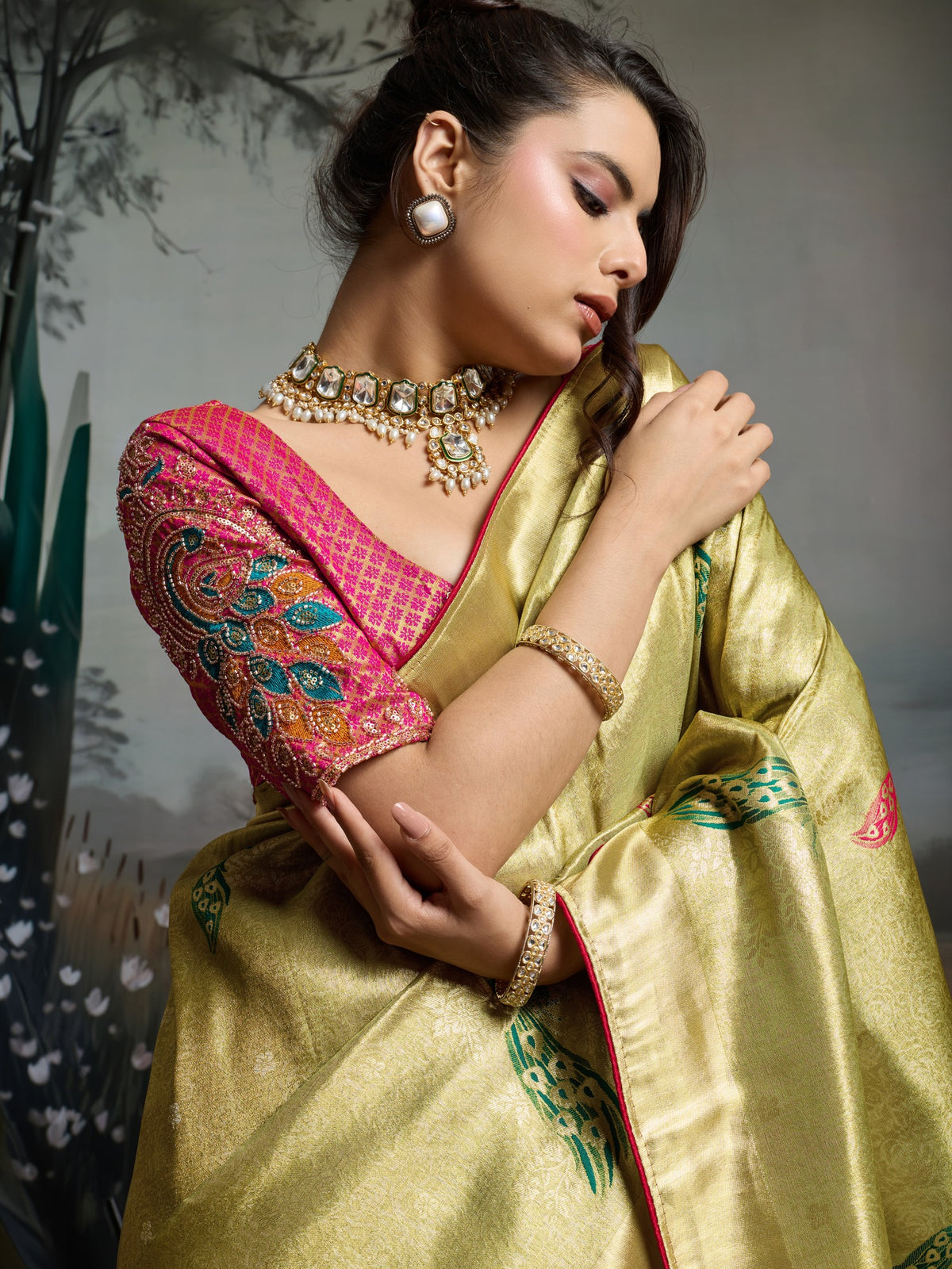 Lime Green Banarasi Silk saree – detail view 2