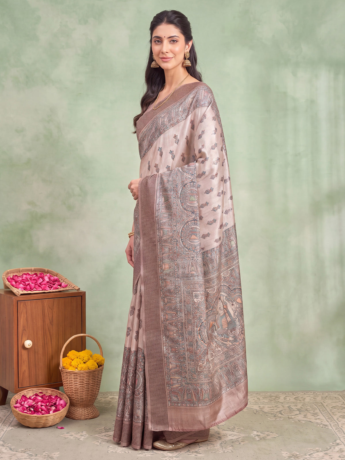 Beige Manipuri Silk saree – detail view 2