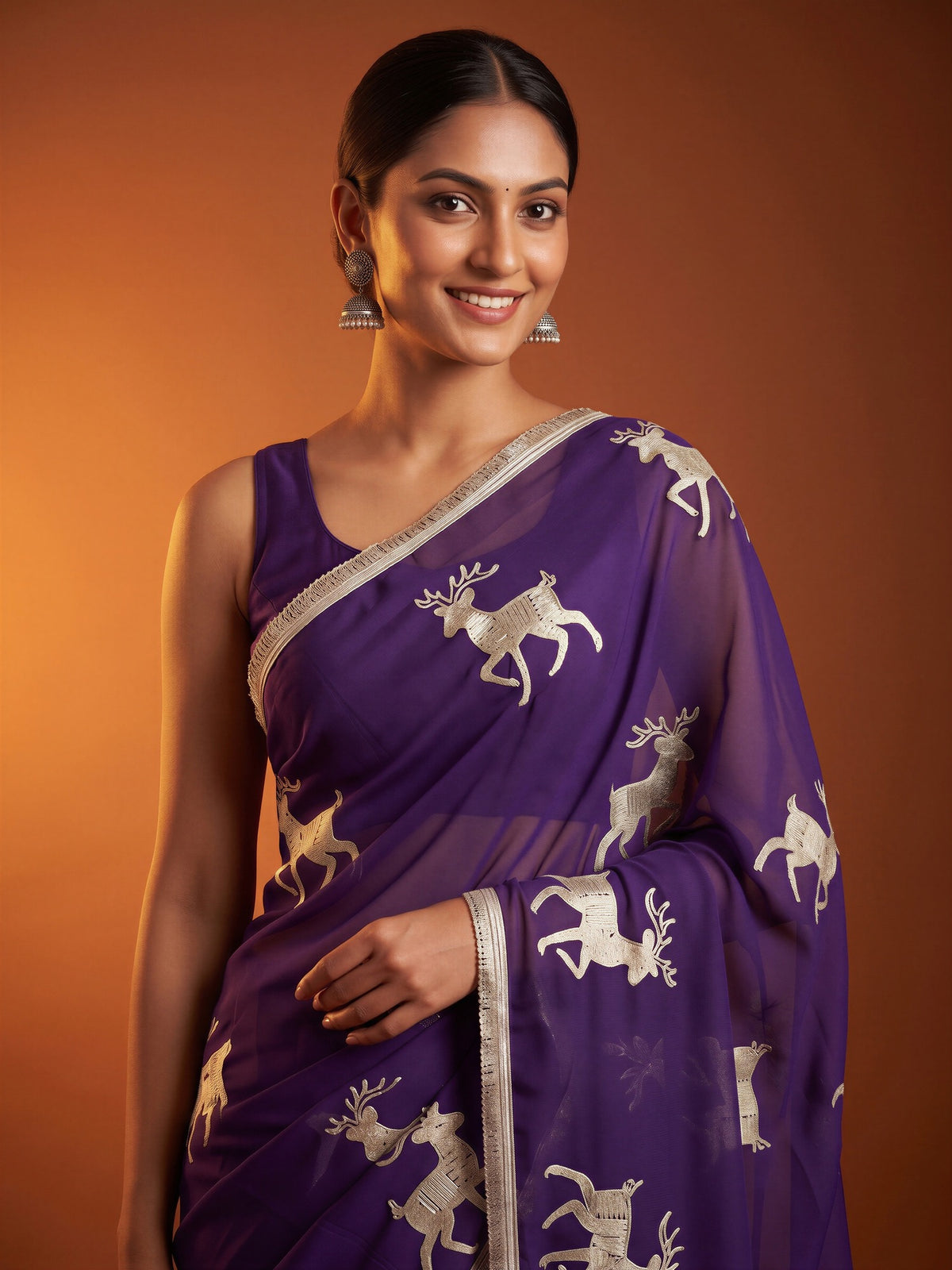 Purple Georgette saree – detail view 4