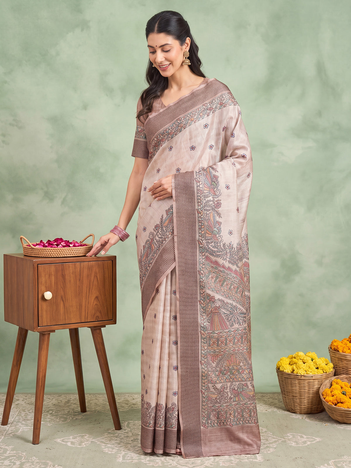 Beige Manipuri Silk saree – detail view 3