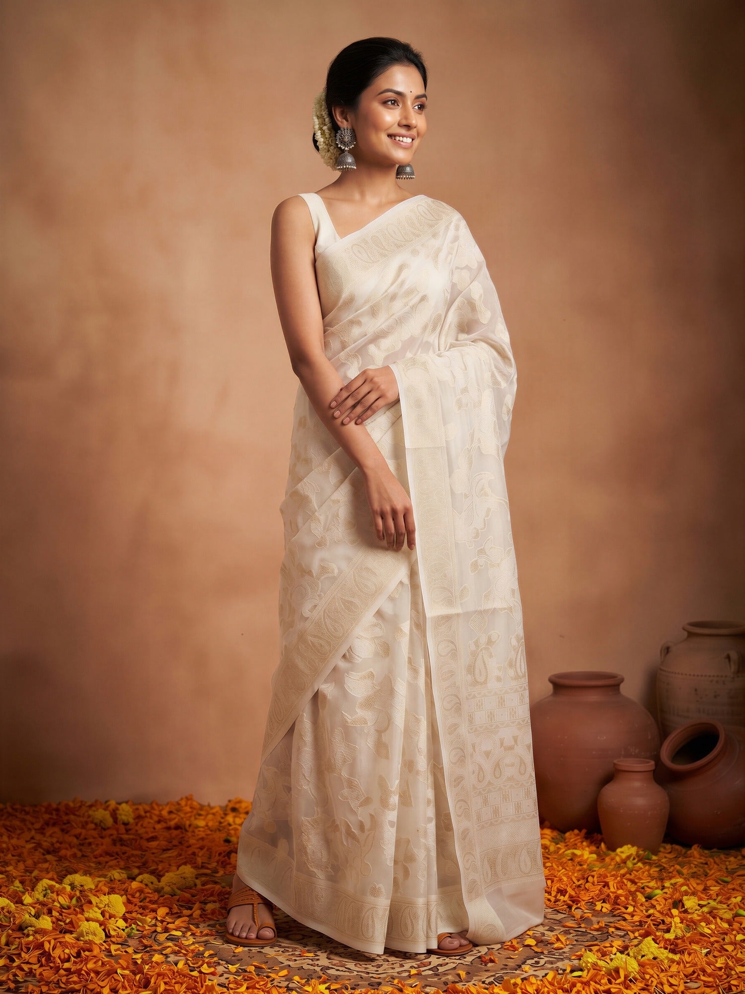 White Organza saree – detail view 3