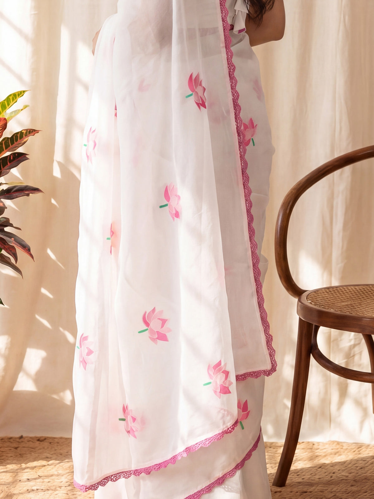 White Chanderi Cotton saree – detail view 5