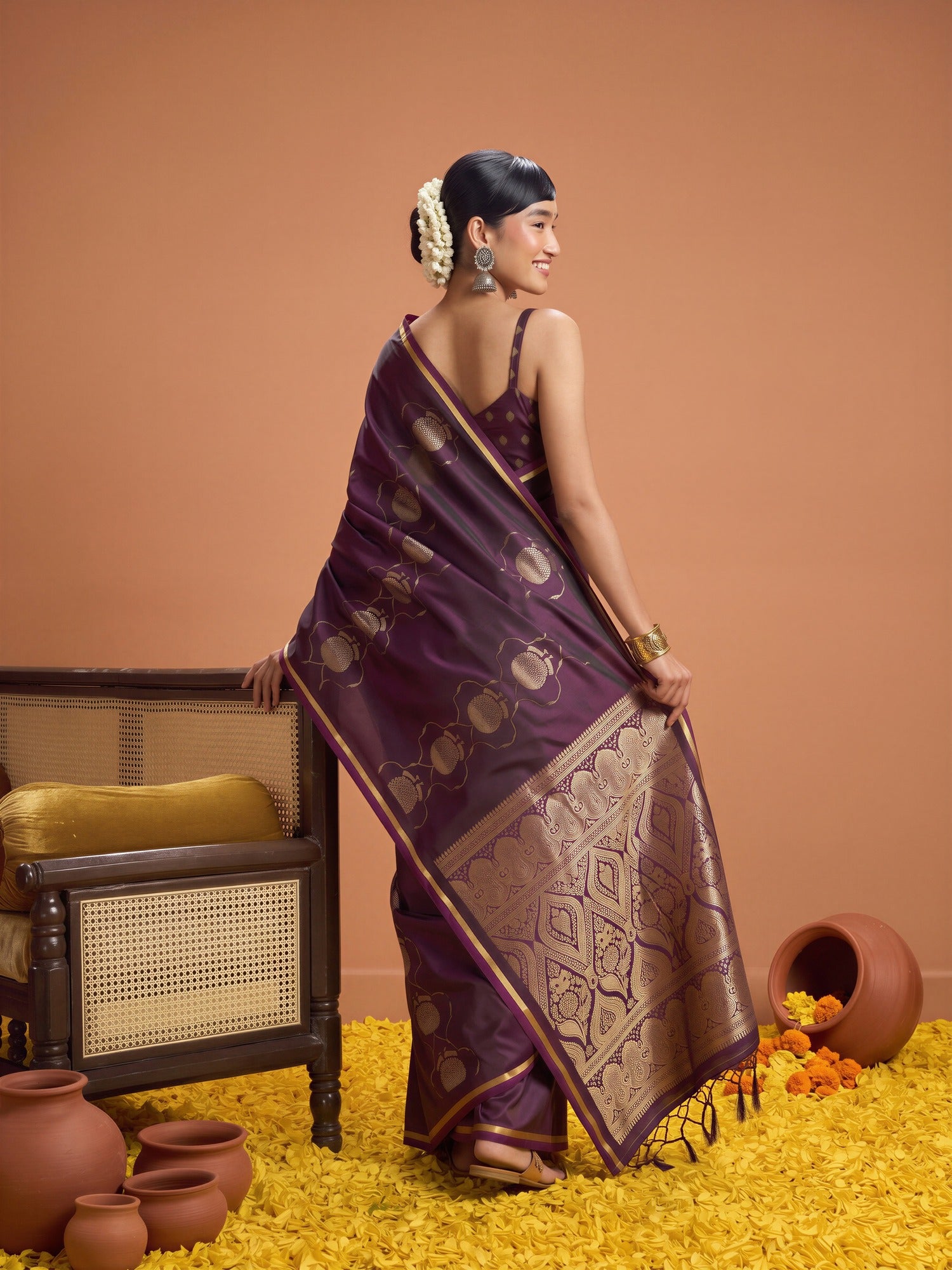 Purple Satin saree – detail view 1