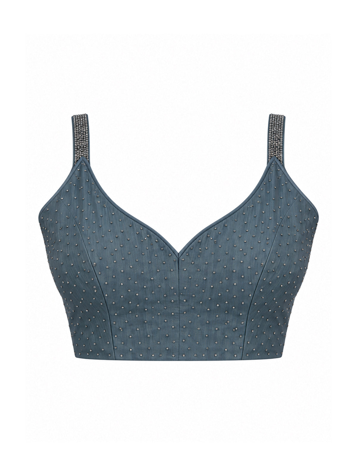 Unstitched light blue chiffon blouse piece with embellished design