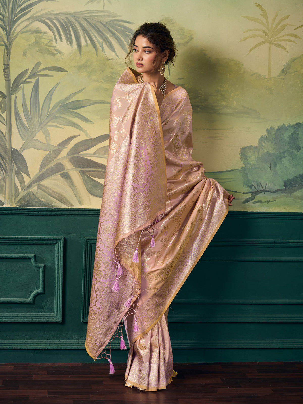 Rose Gold Banarasi Silk saree – detail view 1