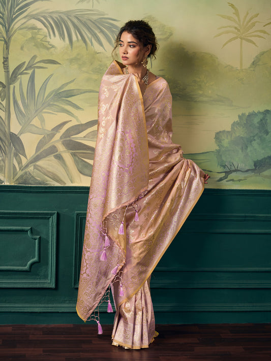 Rose Gold Banarasi Silk saree – detail view 1