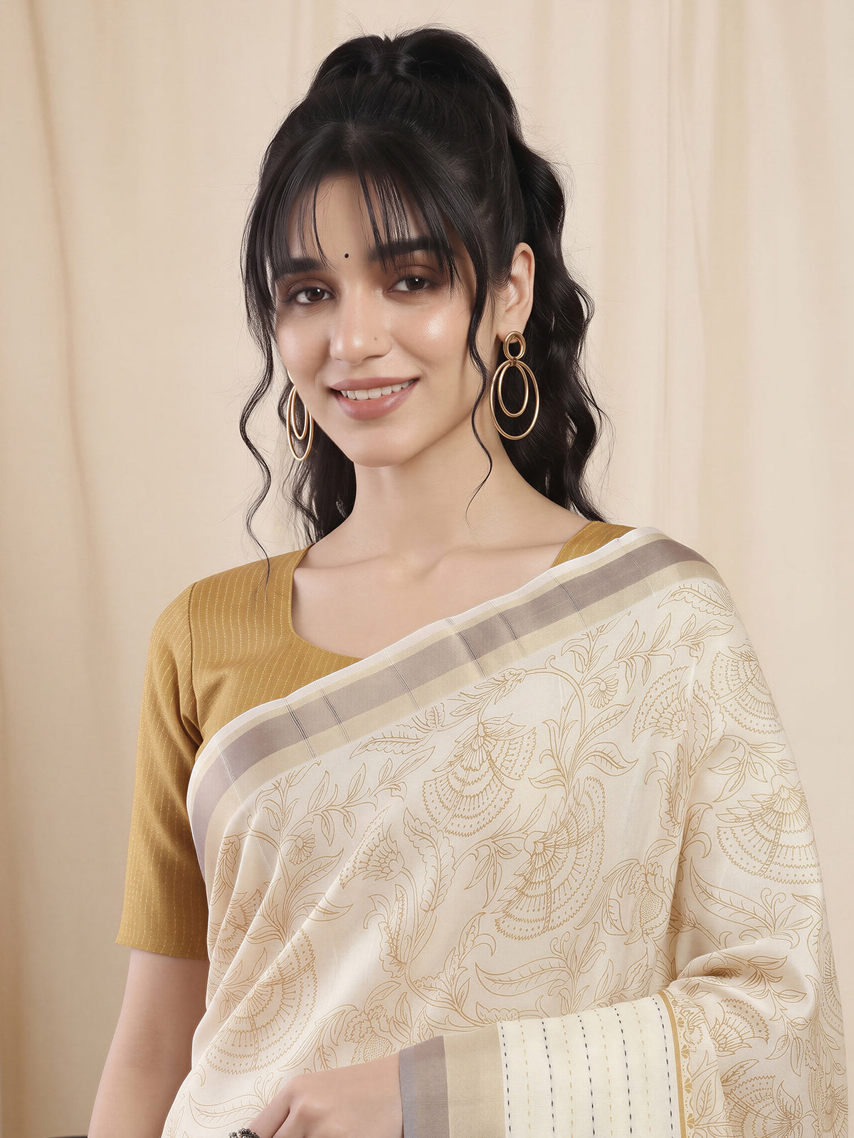Off White Cotton Silk saree – detail view 4