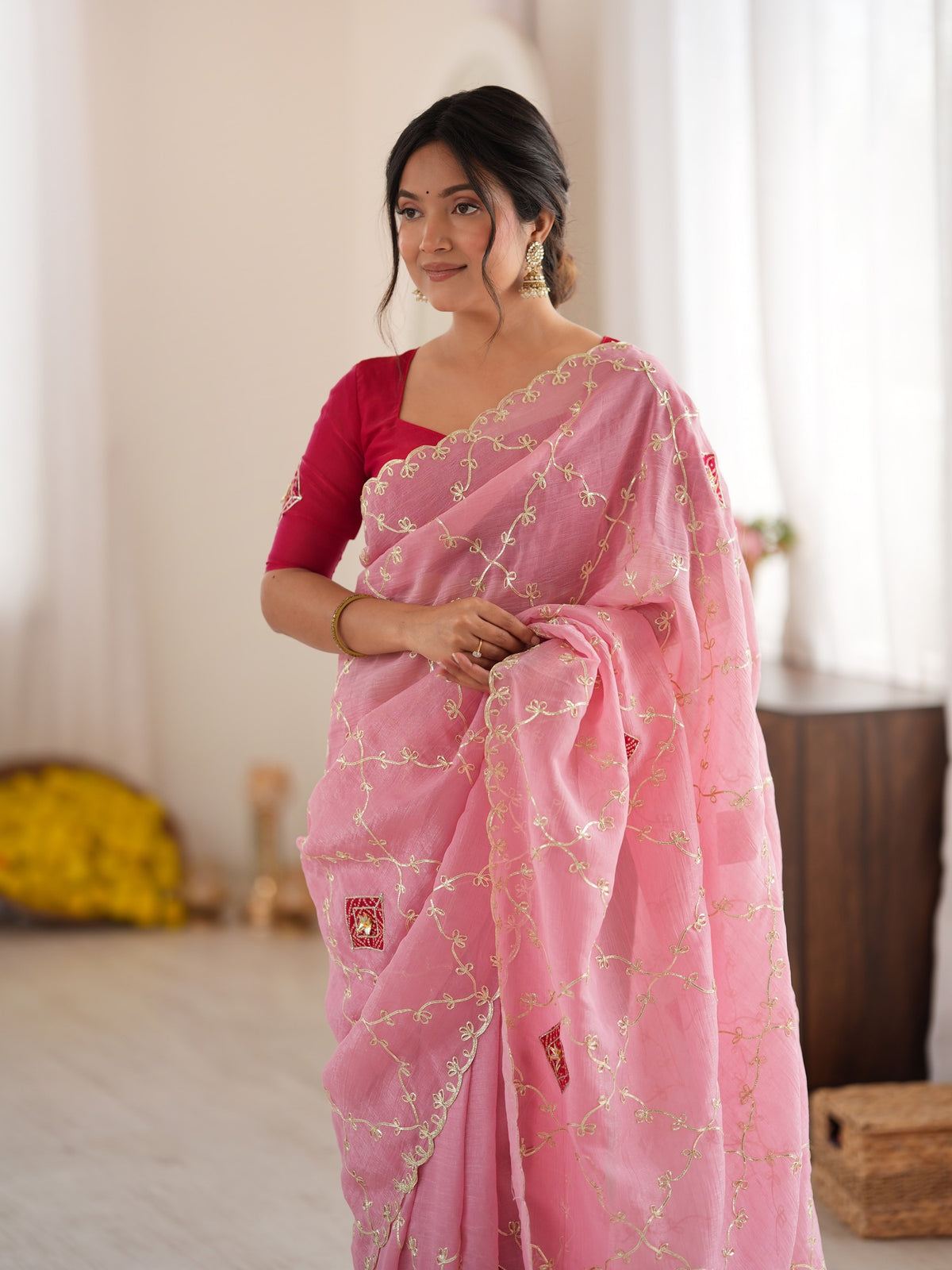 Pink Paper Silk saree – detail view 4