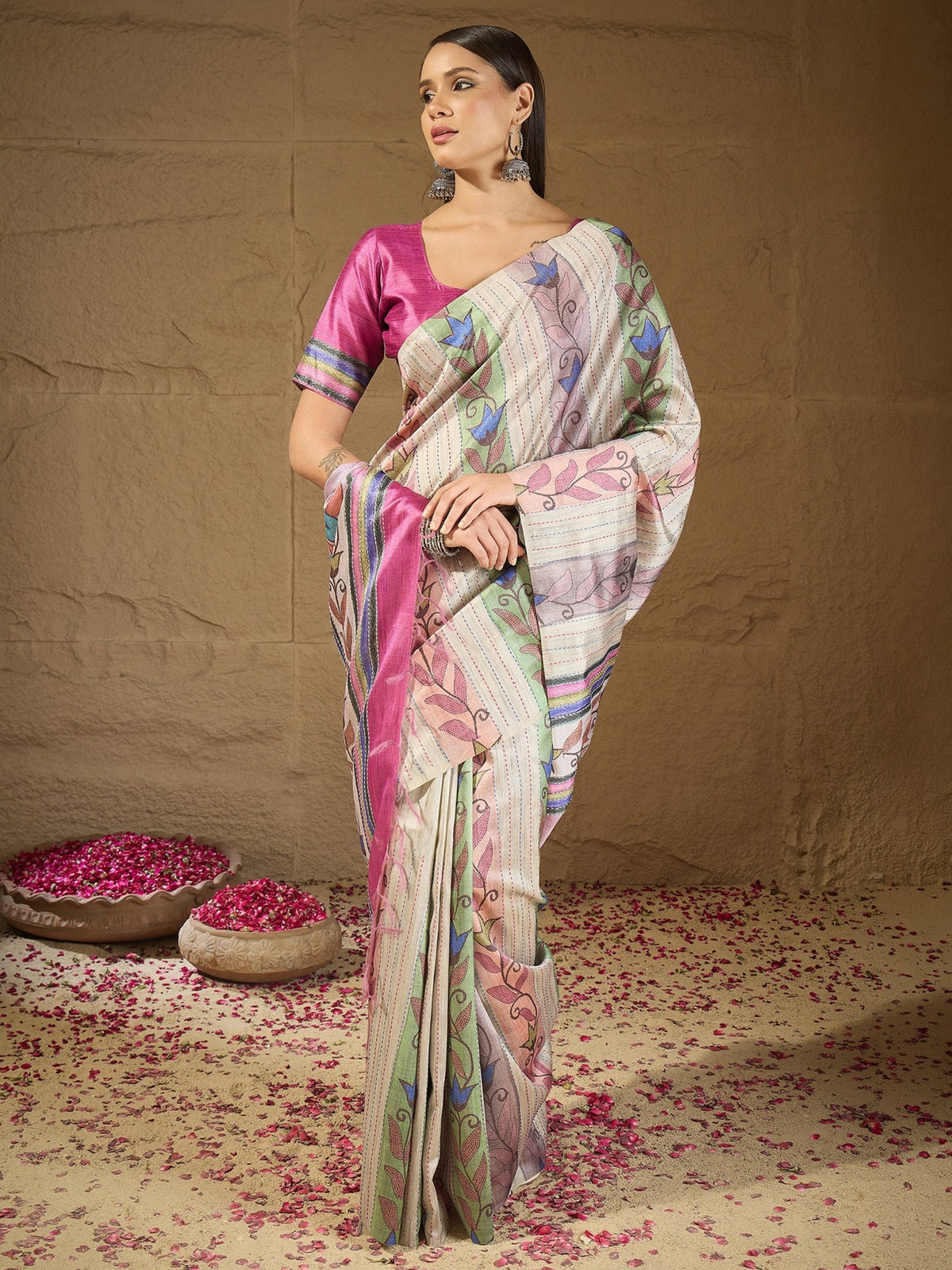 Multicolored art silk saree view 3