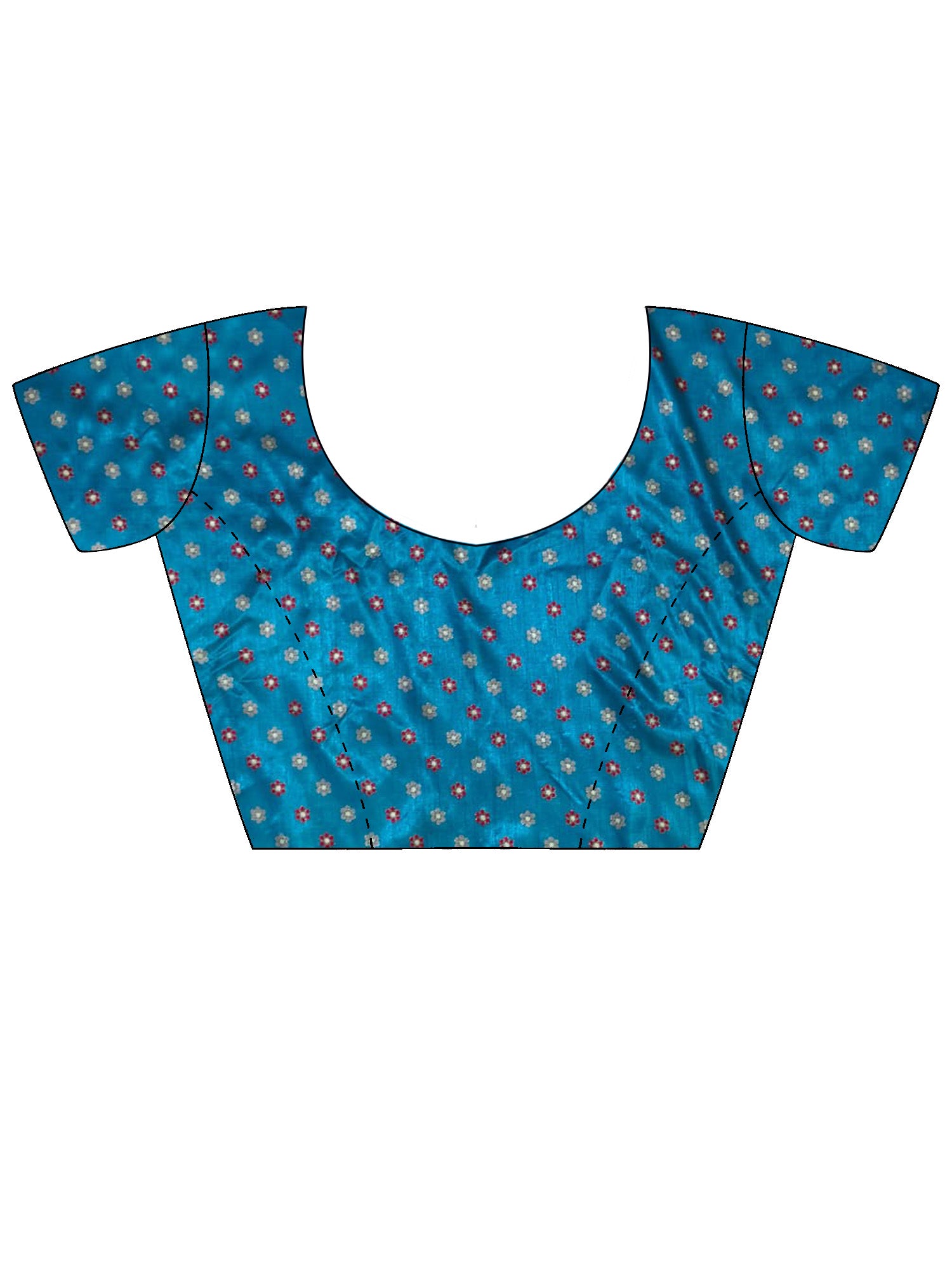 Unstitched turquoise silk blend blouse piece with ethnic motif design