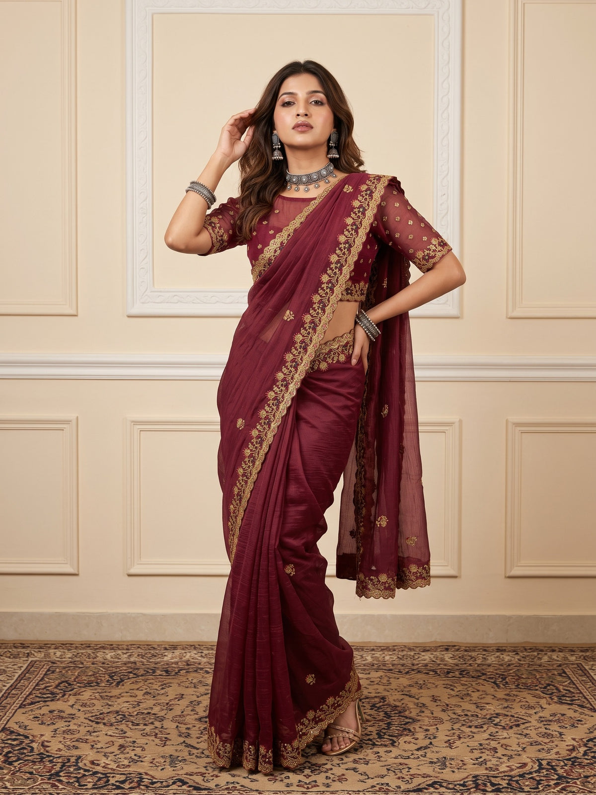 Mauve Tissue saree – detail view 2
